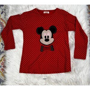 Hauerfei Womens Long Sleeve Mickey Mouse Shirt Lg Red Pink Patches Polka Dot
